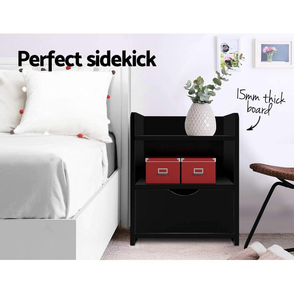 Artiss Bedside Table Drawer Black - Newstart Furniture