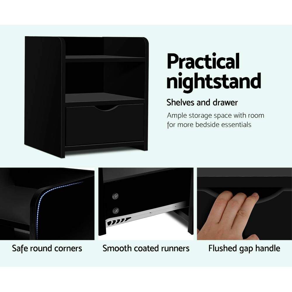 Artiss Bedside Table Drawer Black - Newstart Furniture