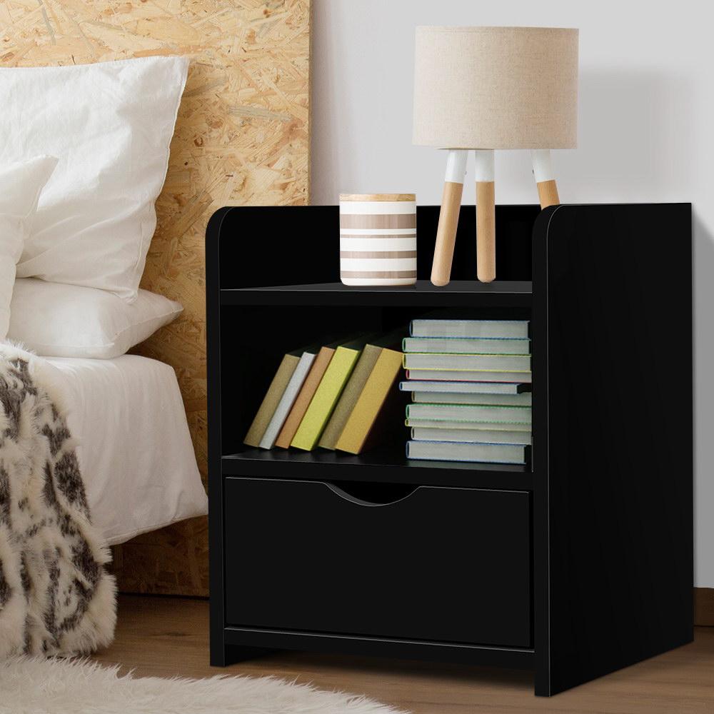 Artiss Bedside Table Drawer Black - Newstart Furniture