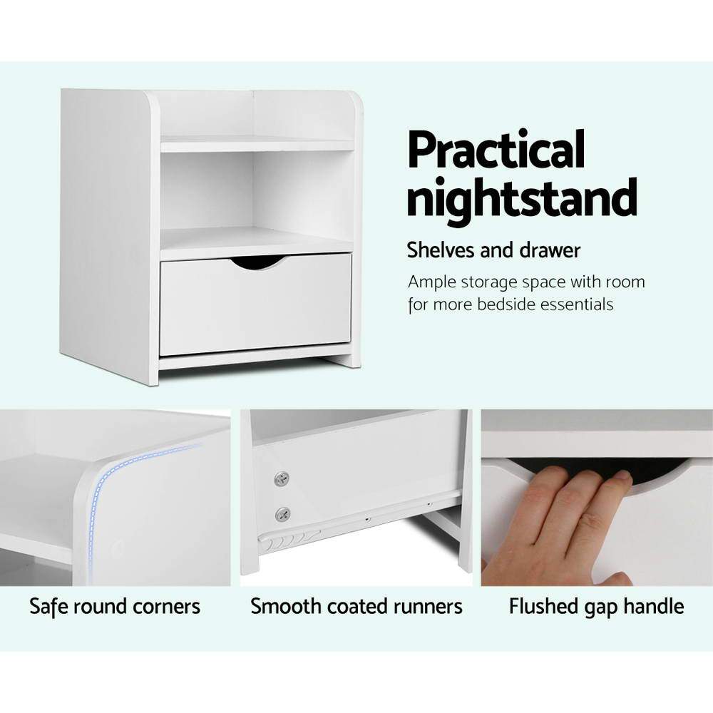 Artiss Bedside Table Drawer White - Newstart Furniture