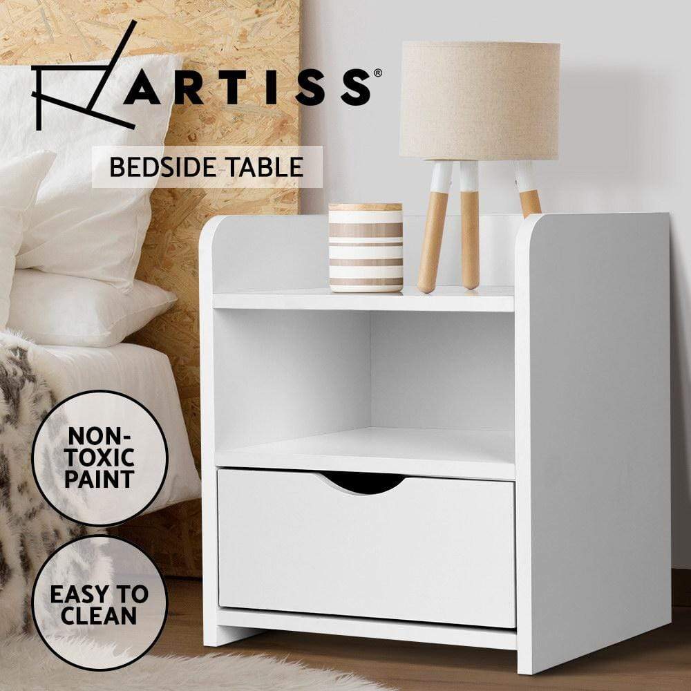 Artiss Bedside Table Drawer White - Newstart Furniture