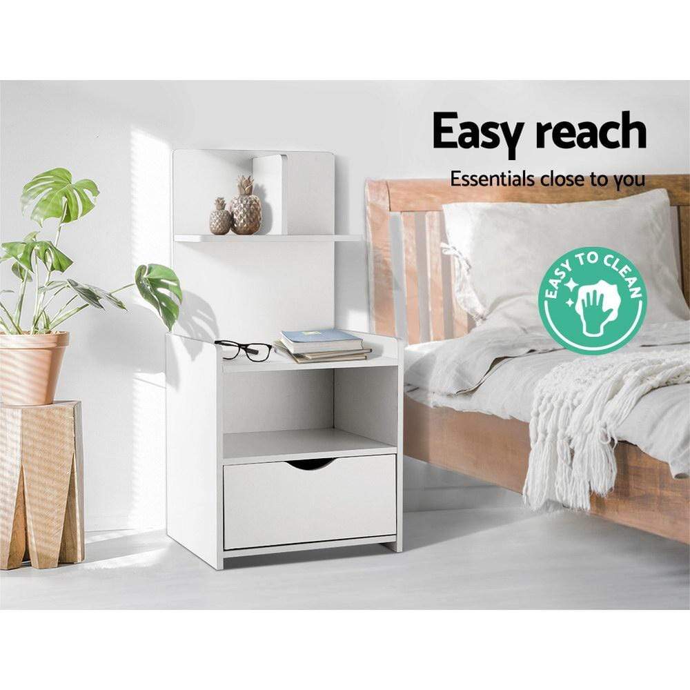 Evermore Bedside Table with Shelf White - Newstart Furniture