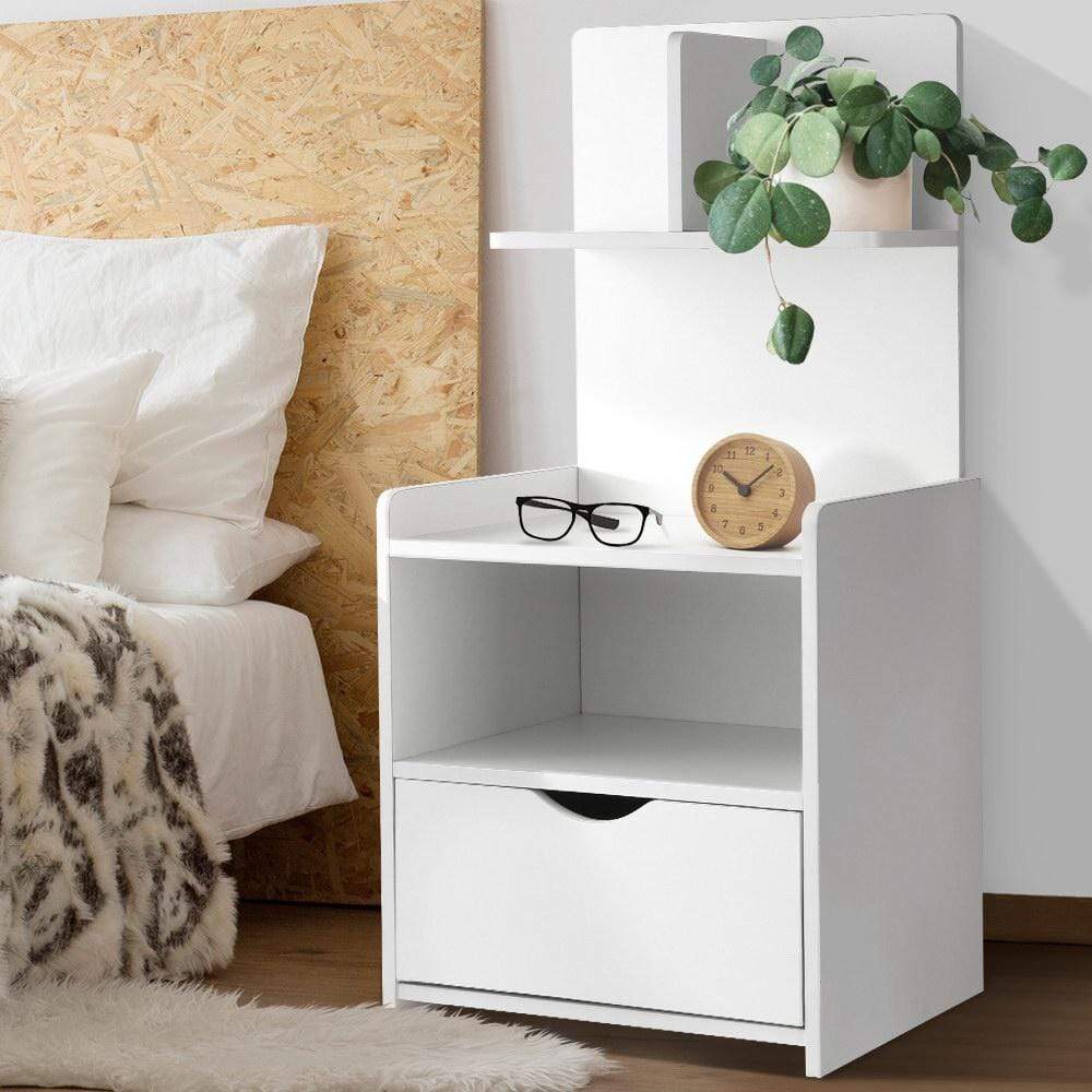 Evermore Bedside Table with Shelf White - Newstart Furniture