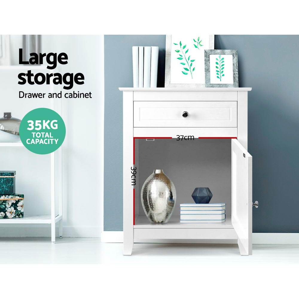 Gustav Bedside Table Storage Cabinet White - Newstart Furniture