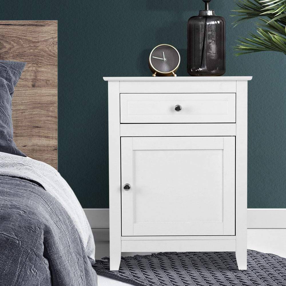 Gustav Bedside Table Storage Cabinet White - Newstart Furniture