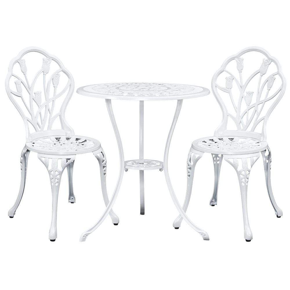 Gardeon 3 Piece Outdoor Table Set White - Newstart Furniture