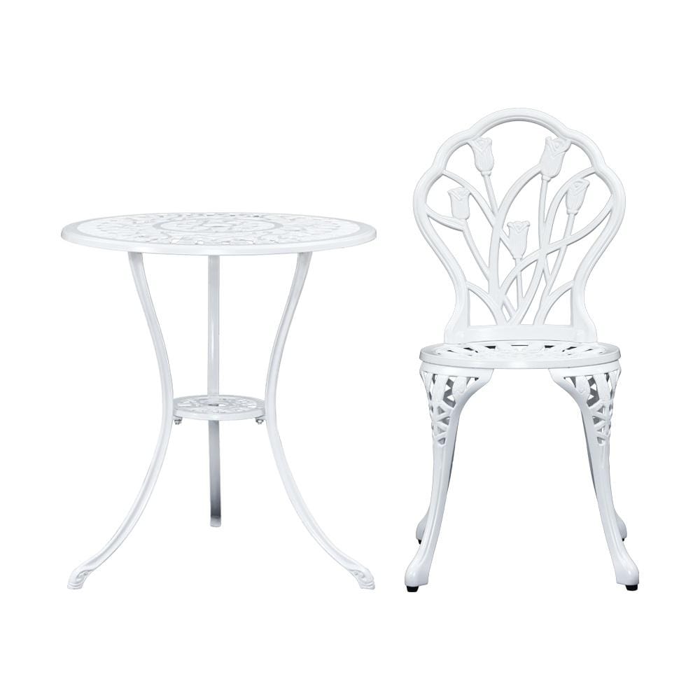 Gardeon 3 Piece Outdoor Table Set White - Newstart Furniture