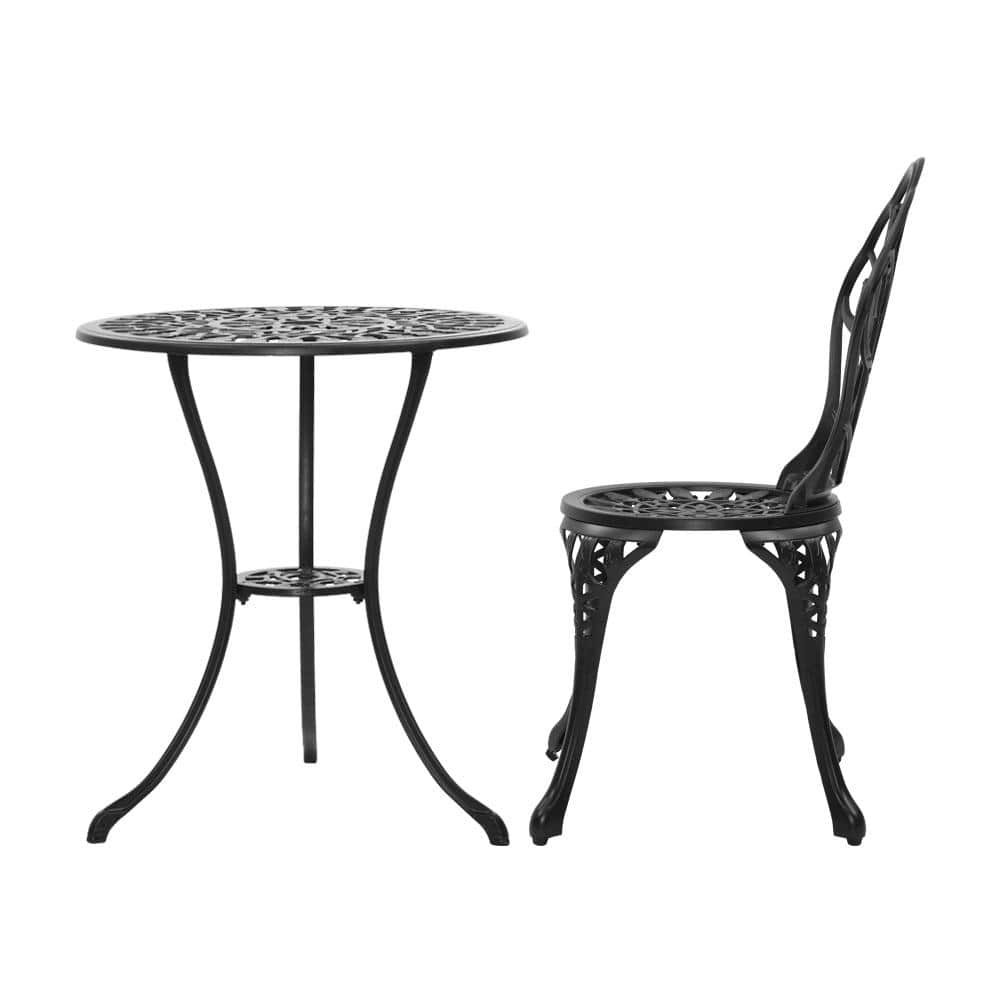 Gardeon 3 Piece Outdoor Table Set Black - Newstart Furniture