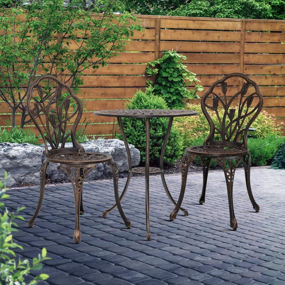 Gardeon 3 Piece Outdoor Table Set Bronze - Newstart Furniture