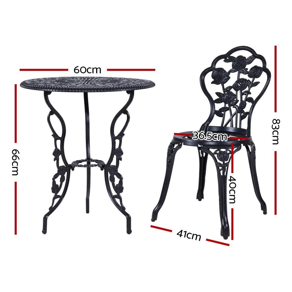 Gardeon 3 Piece Outdoor Patio Table Set Black - Newstart Furniture