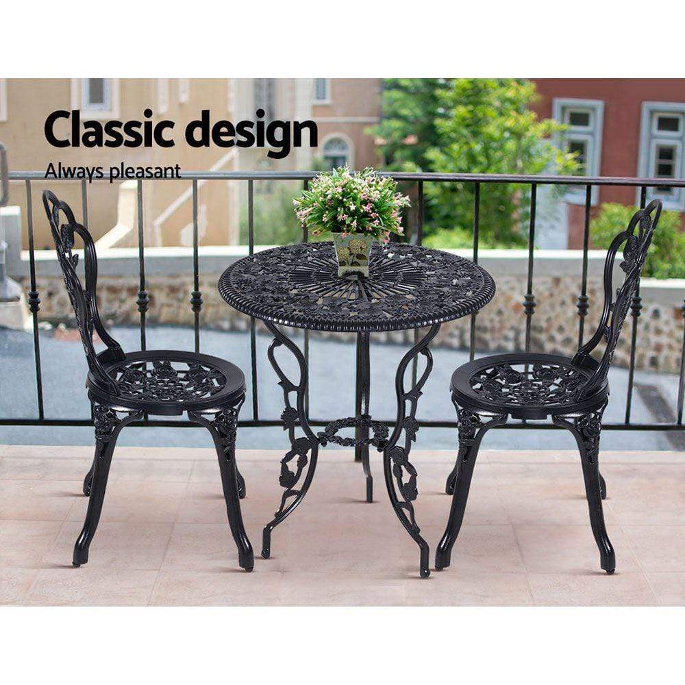 Gardeon 3 Piece Outdoor Patio Table Set Black - Newstart Furniture