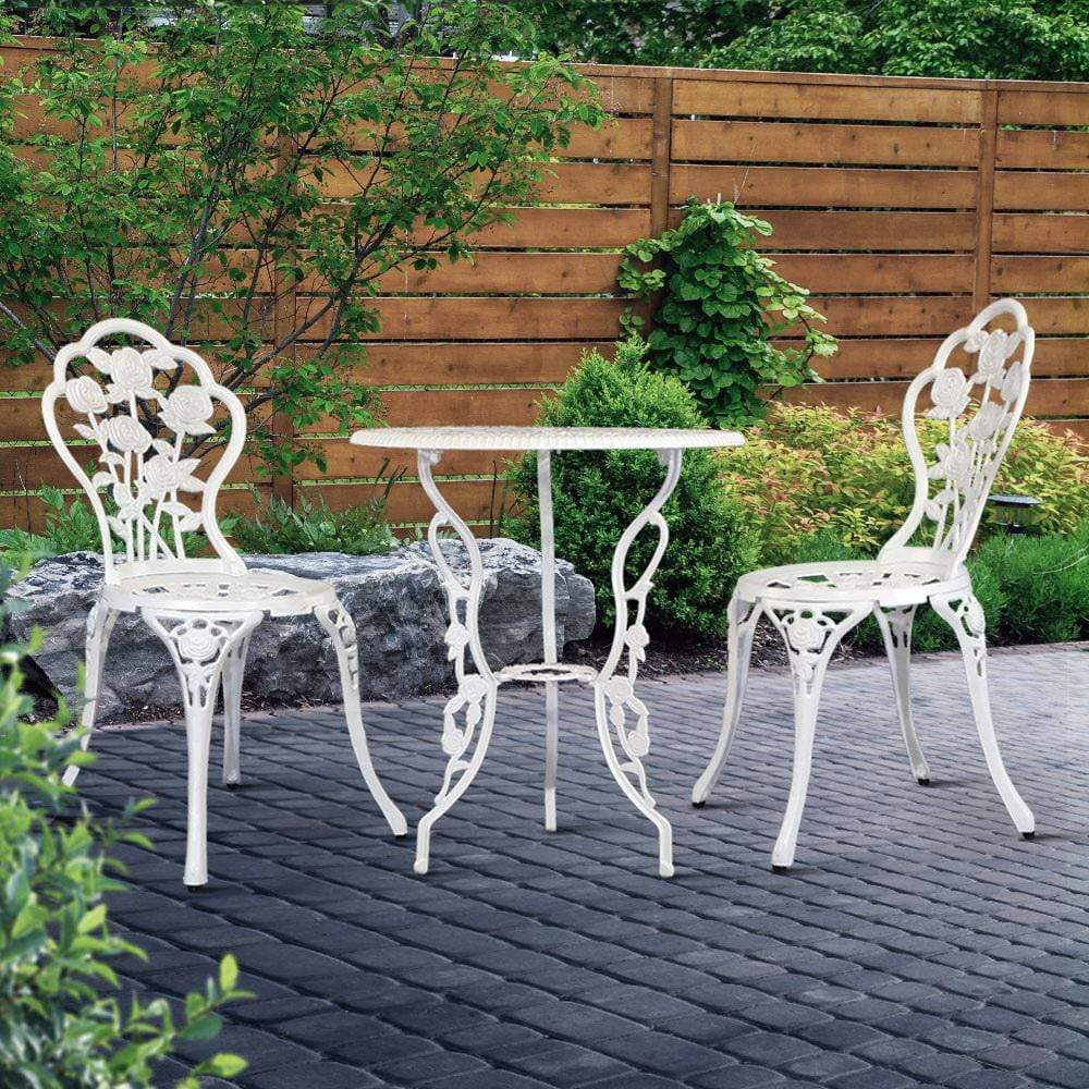 Gardeon 3 Piece Outdoor Patio Table Set White - Newstart Furniture