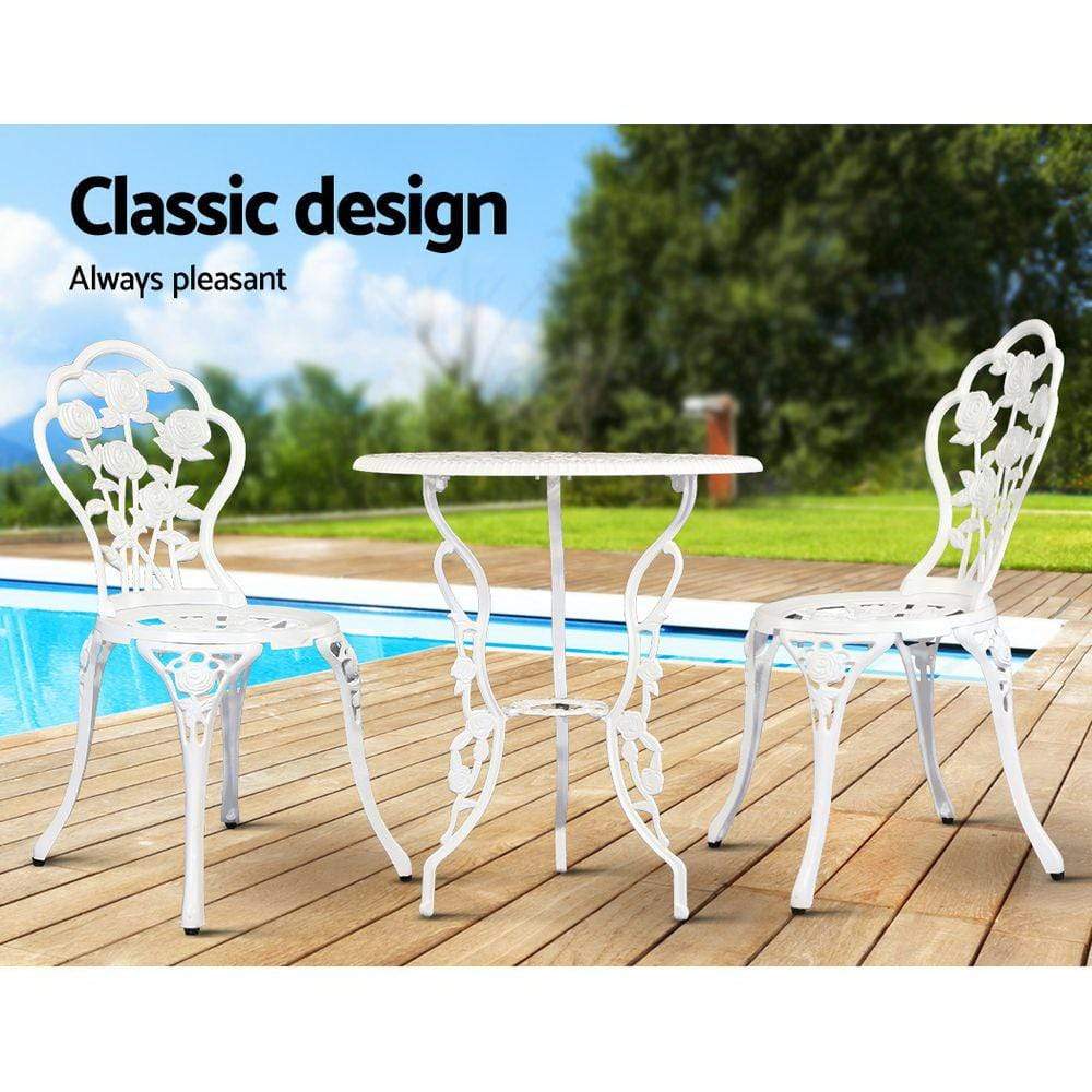 Gardeon 3 Piece Outdoor Patio Table Set White - Newstart Furniture