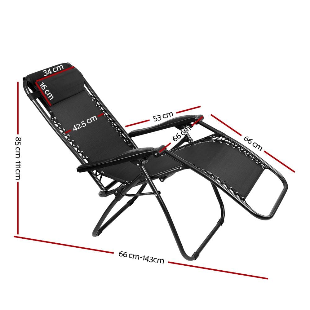 Gardeon Recliner Foldable Outdoor Chair Black 2PC - Newstart Furniture