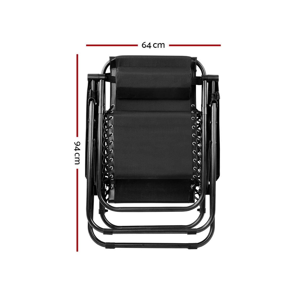 Gardeon Recliner Foldable Outdoor Chair Black 2PC - Newstart Furniture