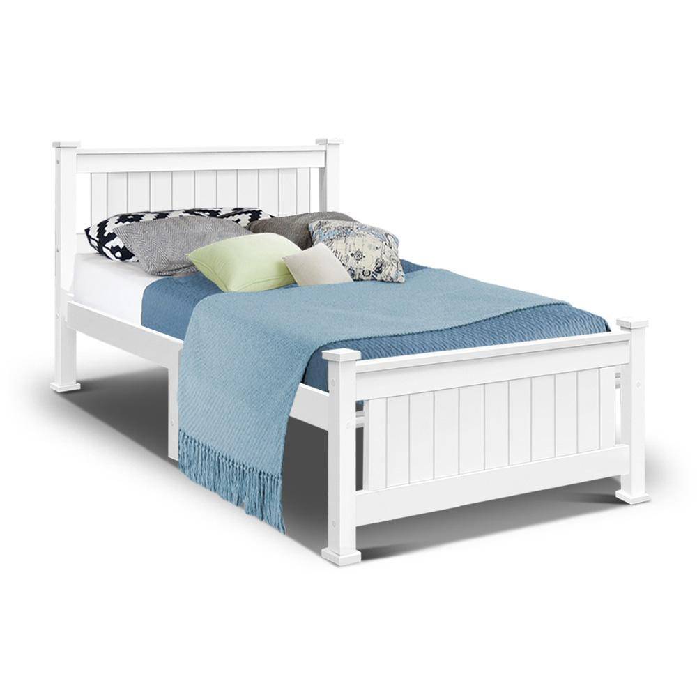 Single Size Wooden Bed Frame - White - Newstart Furniture