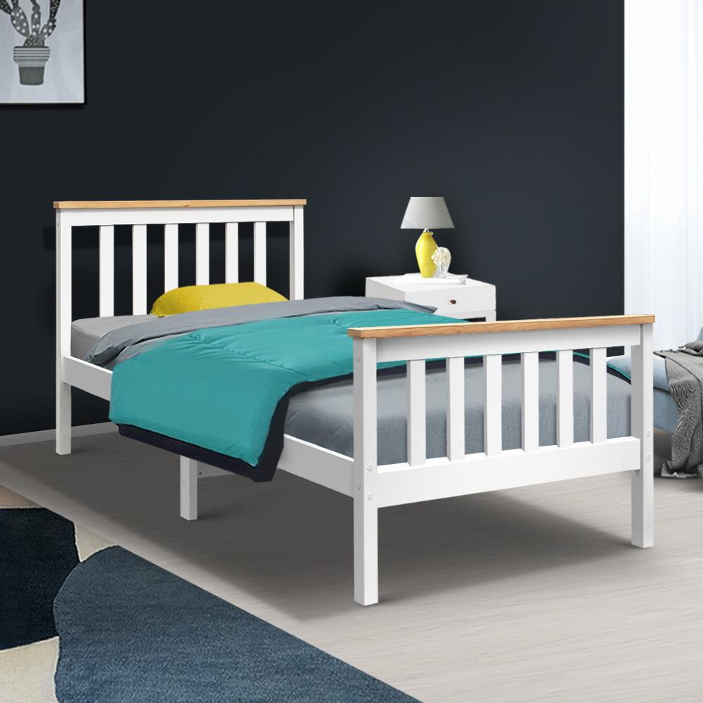 Two-Tone Wooden Single Bed Frame White - Newstart Furniture