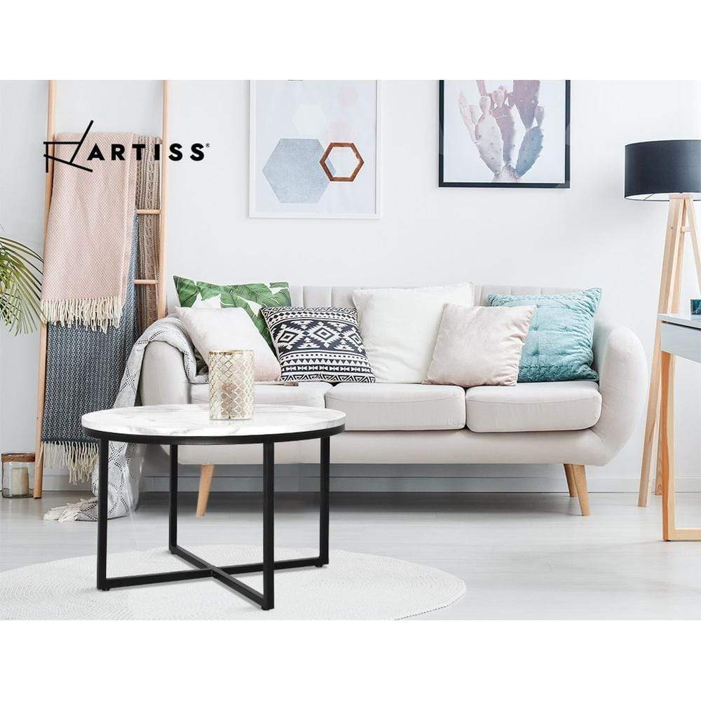 Marble Effect Coffee Table Side Table 70X70CM - Newstart Furniture