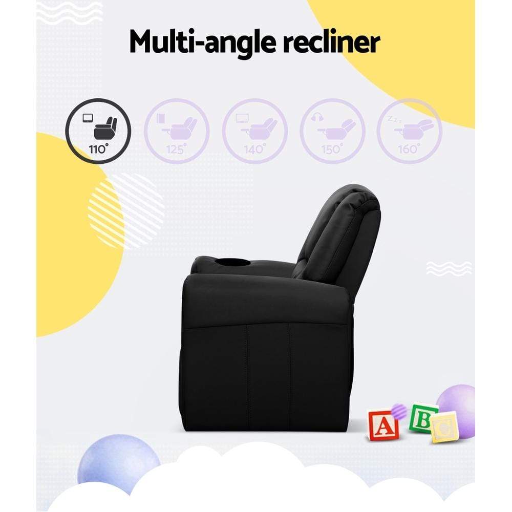 Keezi Kids Recliner Chair Black PU Leather Sofa Lounge Couch Children Armchair - Newstart Furniture