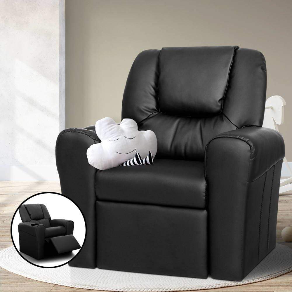 Keezi Kids Recliner Chair Black PU Leather Sofa Lounge Couch Children Armchair - Newstart Furniture