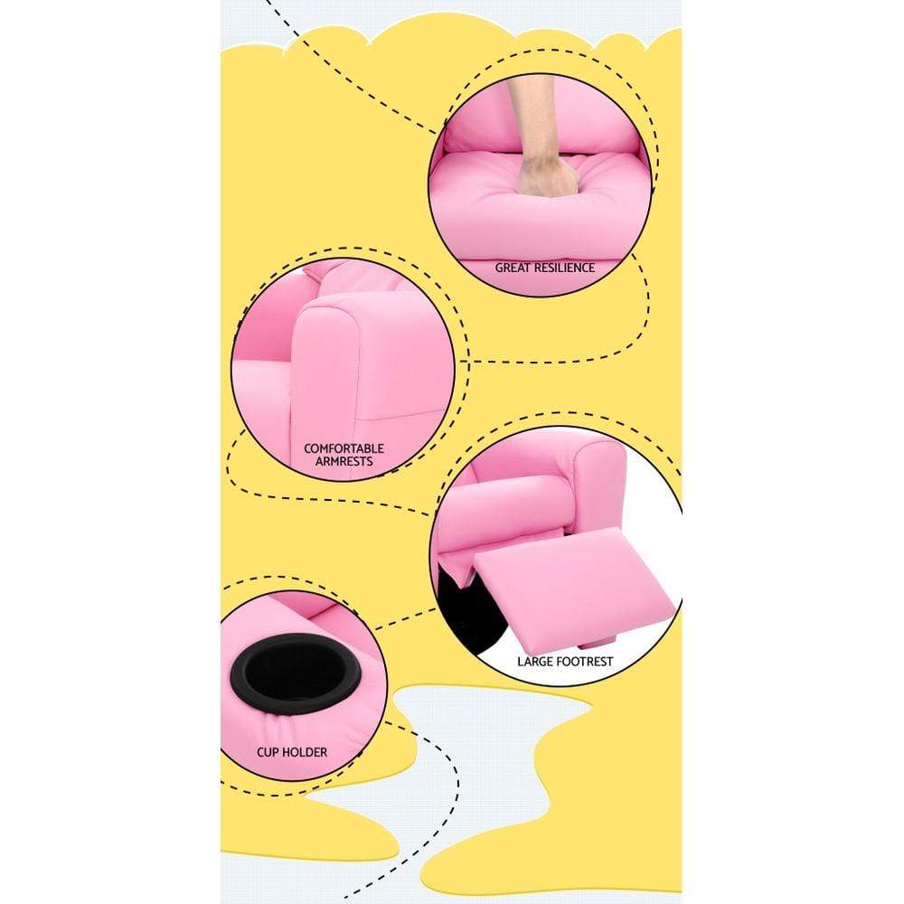 Keezi Kids Recliner Chair Pink PU Leather Sofa Lounge Couch Children Armchair - Newstart Furniture