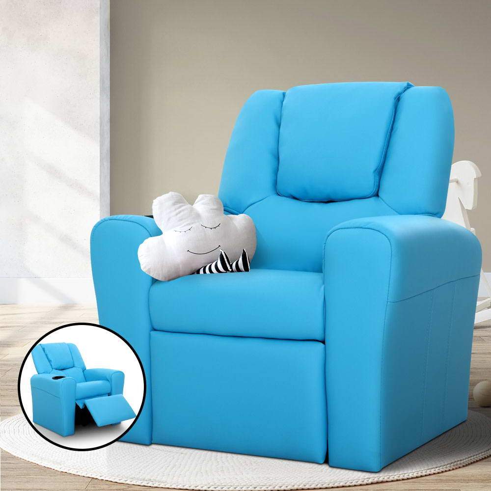 Keezi Kids Recliner Chair Blue PU Leather Sofa Lounge Couch Children Armchair - Newstart Furniture