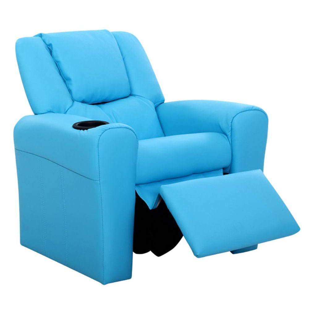 Keezi Kids Recliner Chair Blue PU Leather Sofa Lounge Couch Children Armchair - Newstart Furniture