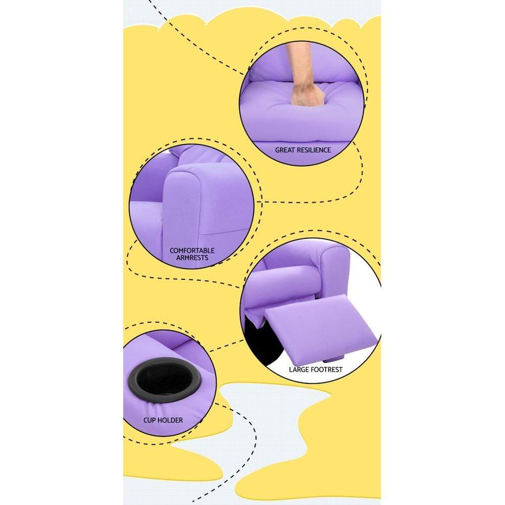 Keezi Kids Recliner Chair Purple PU Leather Sofa Lounge Couch Children Armchair - Newstart Furniture