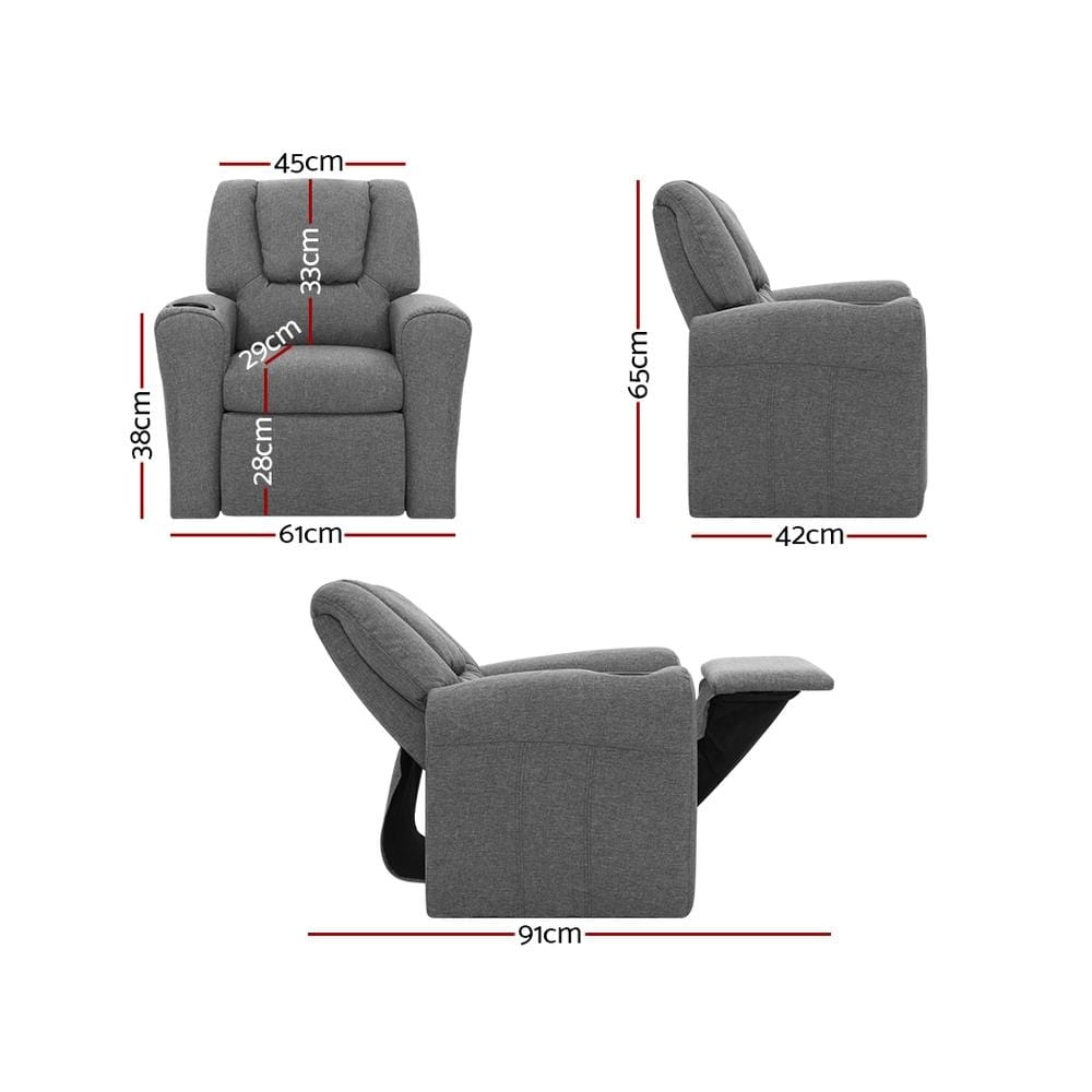Keezi Kids Recliner Chair Grey Linen Soft Sofa Lounge Couch Children Armchair - Newstart Furniture