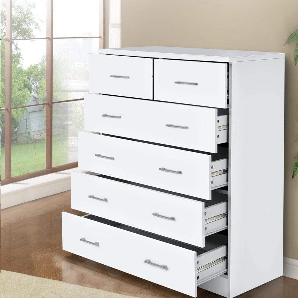 Artiss Tallboy White 6 Drawer Storage Cabinet - Newstart Furniture