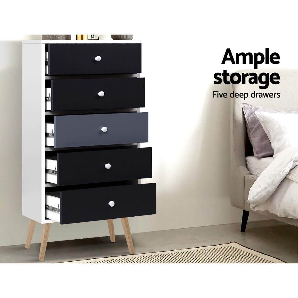 Artiss Tallboy Chest of Drawers Grey White - Newstart Furniture