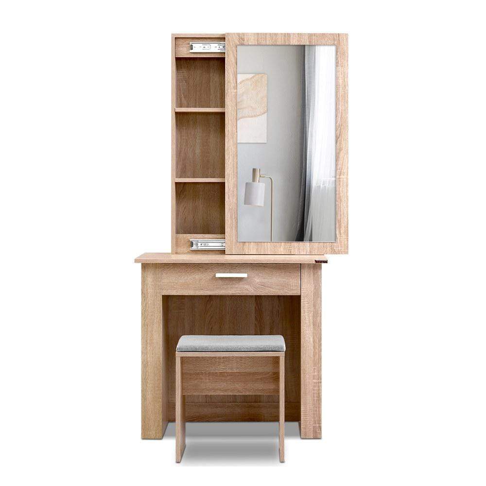 Artiss Dressing Table with Mirror Stool Wood - Newstart Furniture