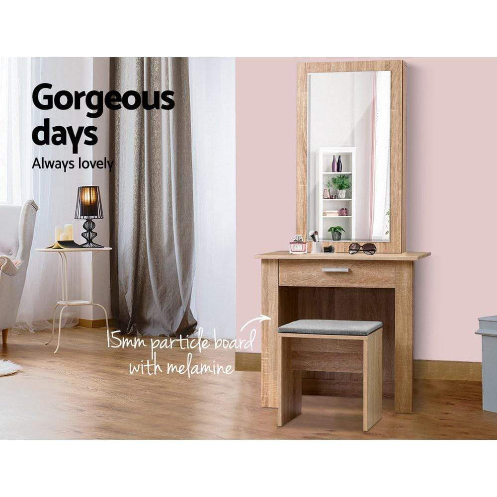 Artiss Dressing Table with Mirror Stool Wood - Newstart Furniture