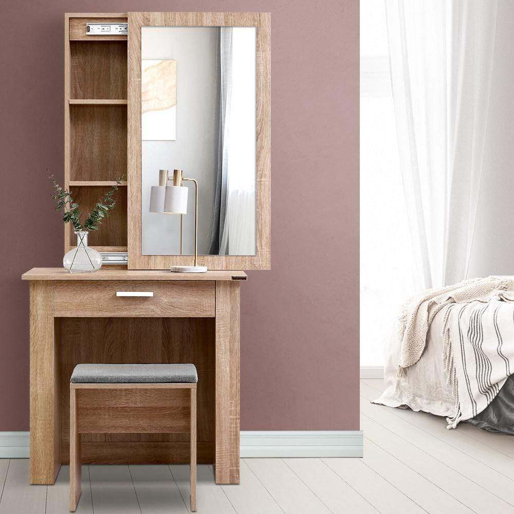 Artiss Dressing Table with Mirror Stool Wood - Newstart Furniture