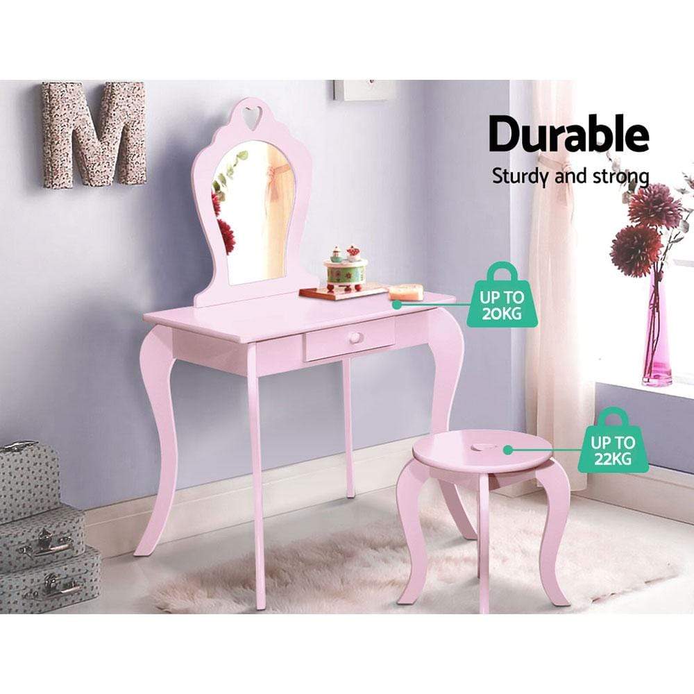 Keezi Pink Kids Vanity Dressing Table Stool Set Mirror Princess Children Makeup - Newstart Furniture