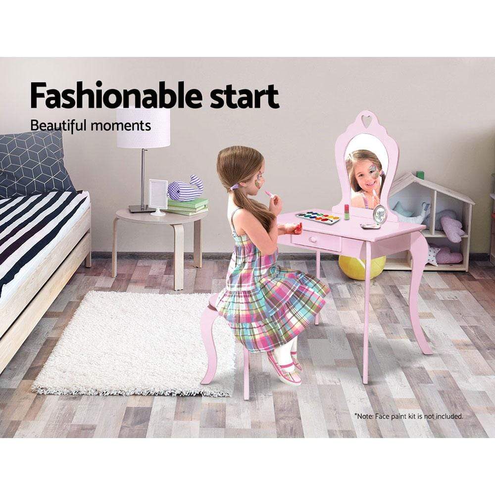 Keezi Pink Kids Vanity Dressing Table Stool Set Mirror Princess Children Makeup - Newstart Furniture