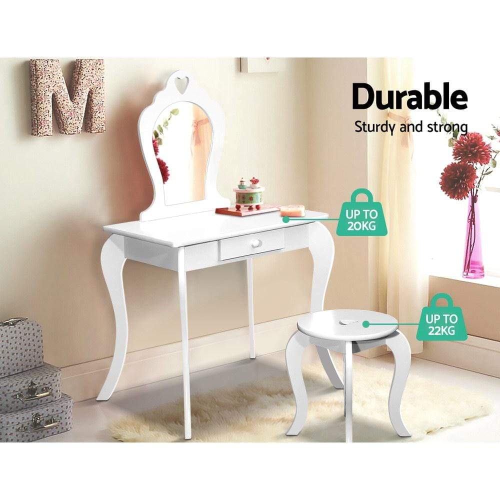 Keezi White Kids Vanity Dressing Table Stool Set Mirror Princess Children Makeup - Newstart Furniture