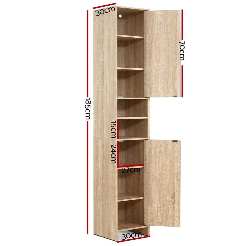 Artiss Cupboard Storage Cabinet Oak 185cm - Newstart Furniture