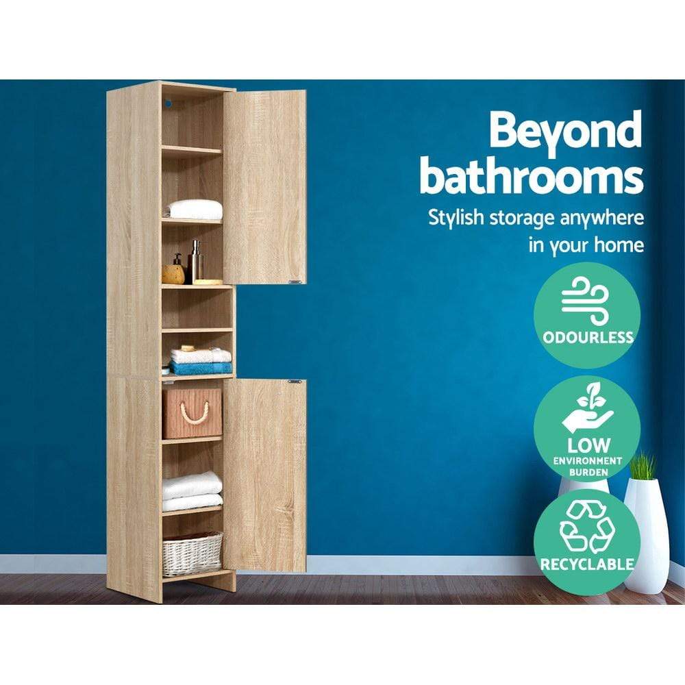 Artiss Cupboard Storage Cabinet Oak 185cm - Newstart Furniture