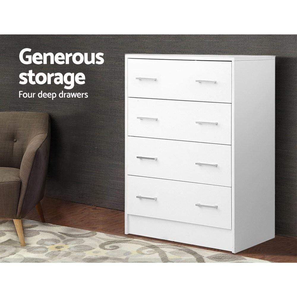 Artiss Tallboy White 4 Drawers Storage Cabinet - Newstart Furniture