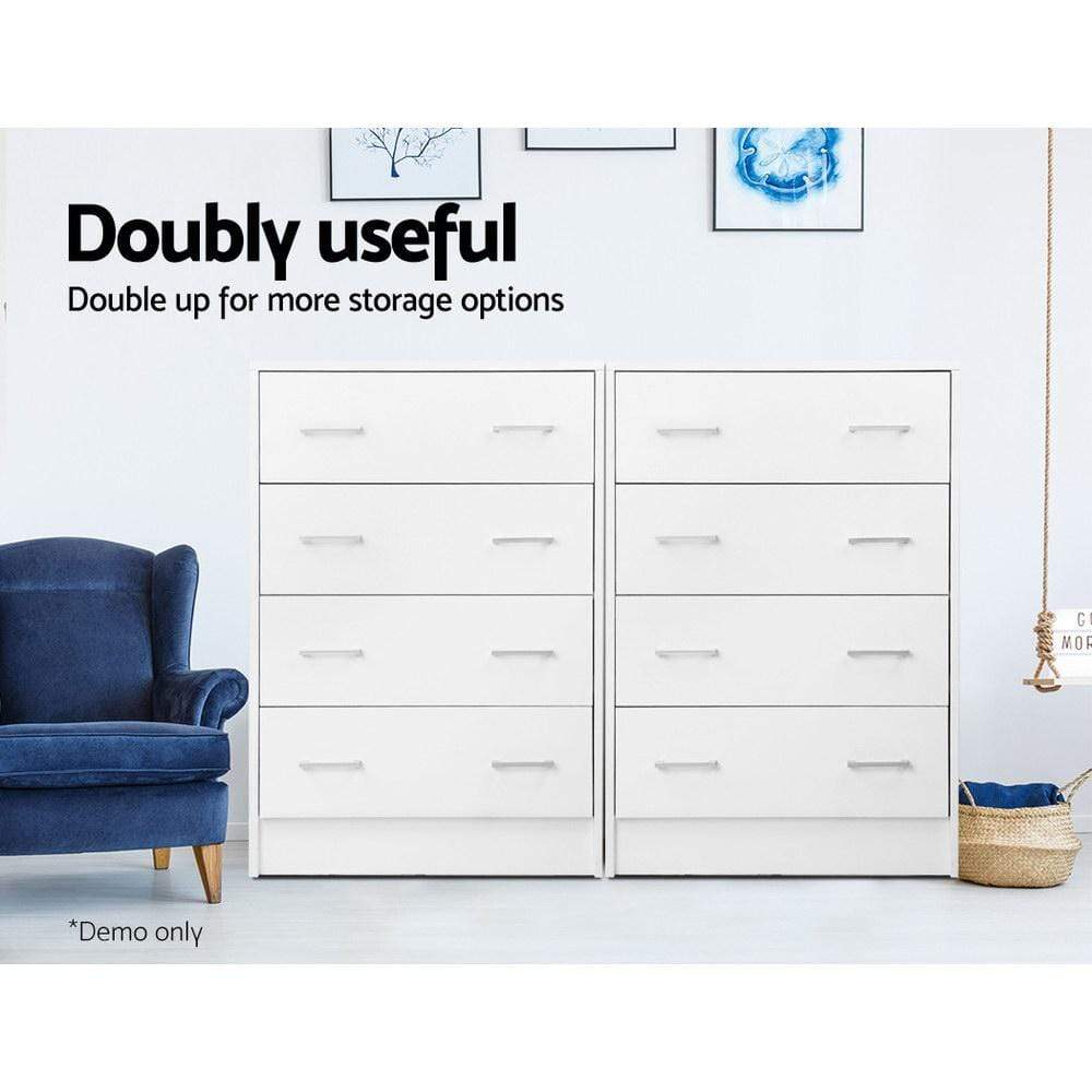 Artiss Tallboy White 4 Drawers Storage Cabinet - Newstart Furniture