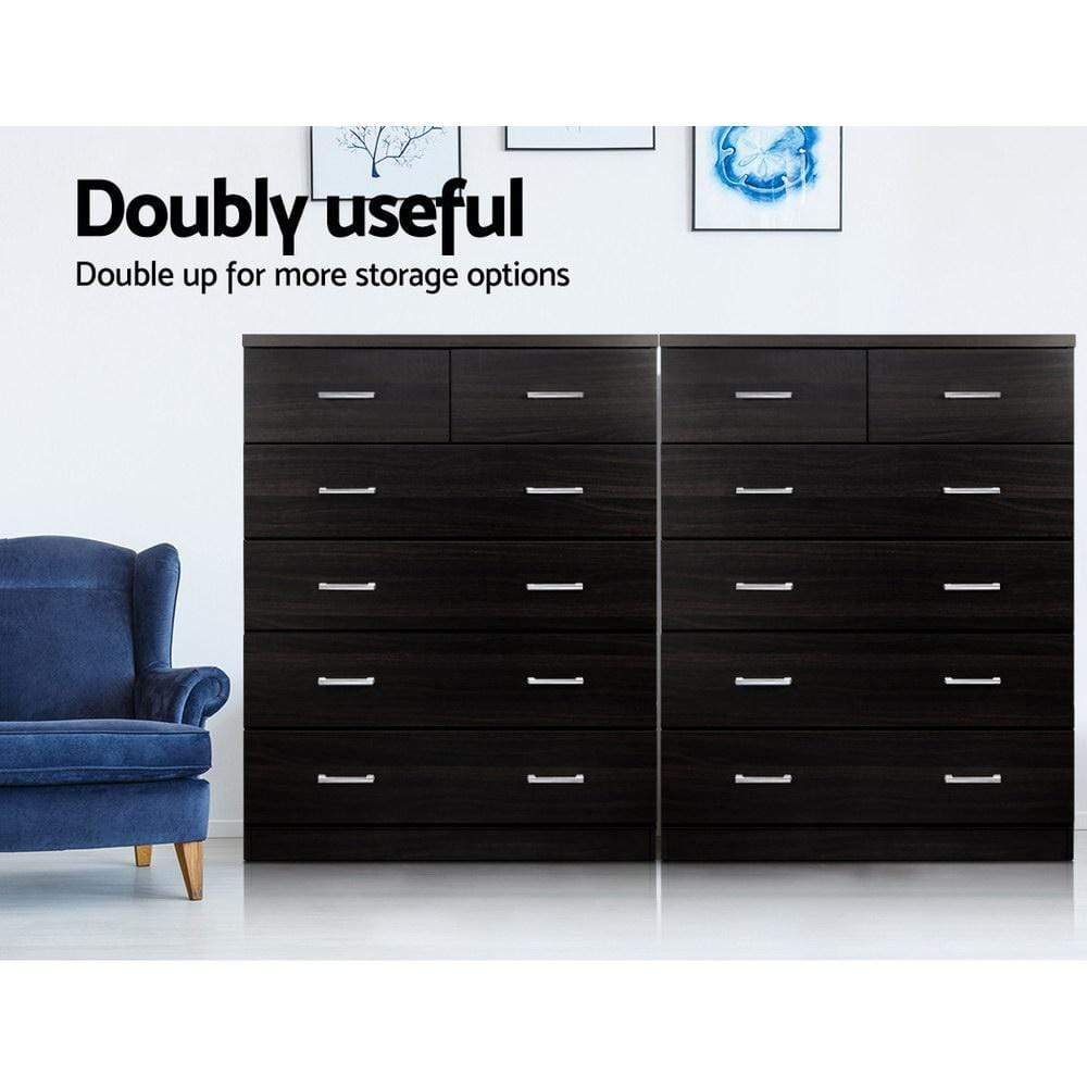 Artiss Tallboy 6 Drawers Storage Cabinet Walnut - Newstart Furniture