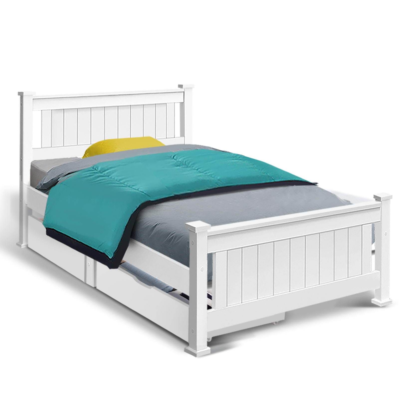 Rio Artiss Wooden Bed Frame Single with Storage Drawers - Newstart Furniture