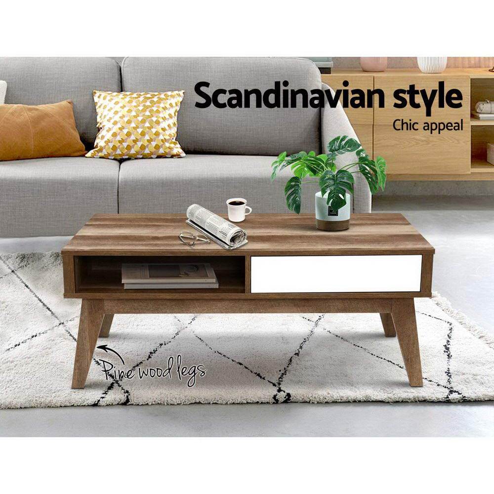 Artiss Sanna Coffee Table 2 Drawers - Newstart Furniture