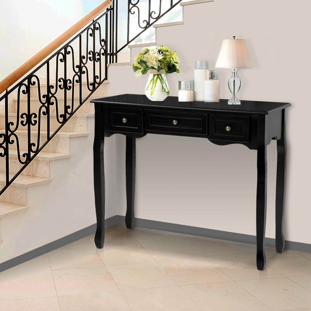 Artiss Hallway Table Black 3 Drawers - Newstart Furniture