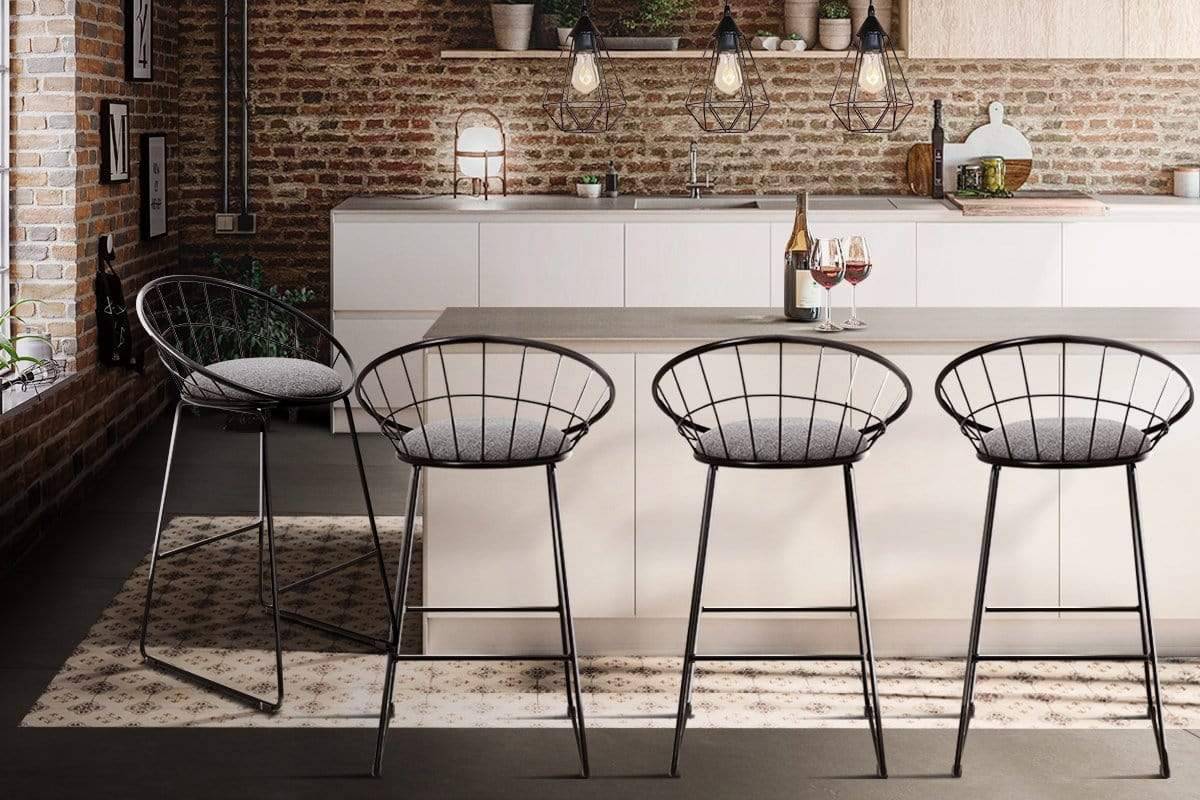 Artiss Set of 4 Bar Stools Steel Fabric - Grey and Black - Newstart Furniture