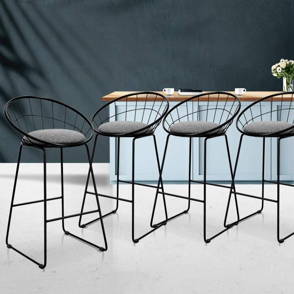 Artiss Set of 4 Bar Stools Steel Fabric - Grey and Black - Newstart Furniture