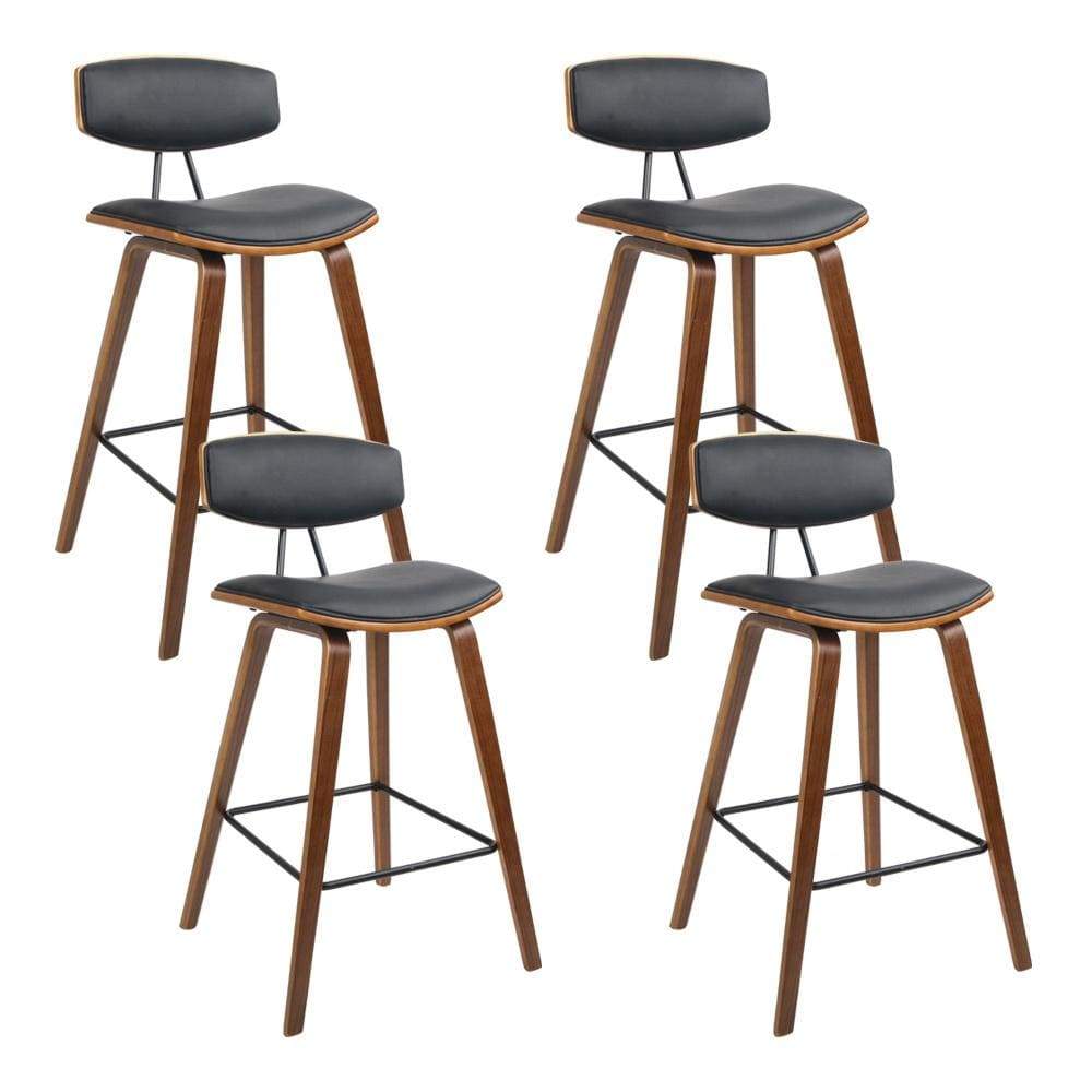 Artiss Set of 4 PU Leather Circular Footrest Bar Stools - Black - Newstart Furniture