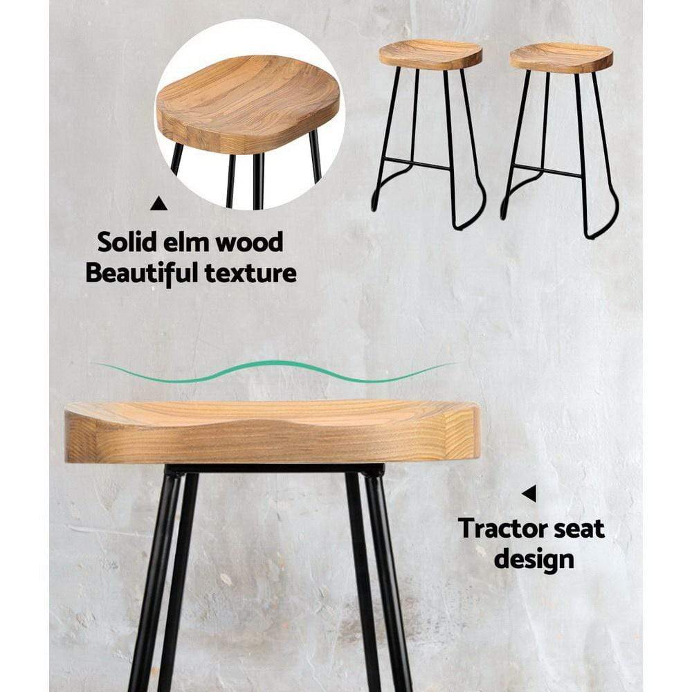 Artiss Set of 4 Elm Wood Backless Bar Stools 65cm - Black and Light Natural - Newstart Furniture