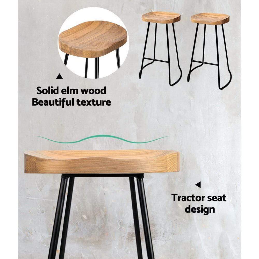 Artiss Set of 4 Elm Wood Backless Bar Stools 75cm - Black and Light Natural - Newstart Furniture
